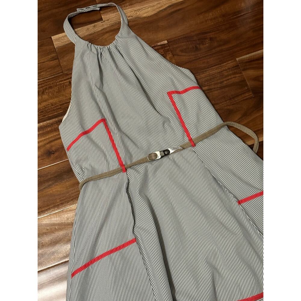 Jessica Simpson Striped Seersucker Belted Halter Dress Gray White Womens Size 14 - Picture 9 of 12
